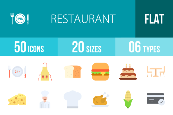 50 Restaurant Flat Icons
