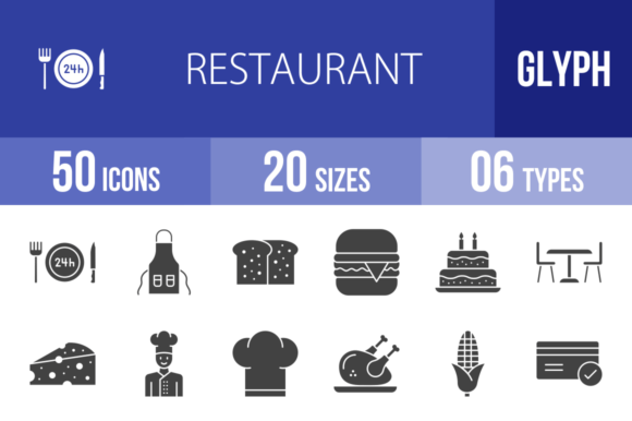 50 Restaurant Glyph Icons