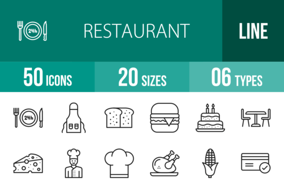50 Restaurant Line Icons