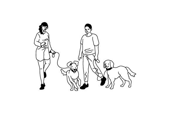 African-American Man and Woman Walking the Dog