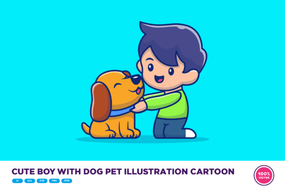 Cute Boy with Dog Pet Illustration