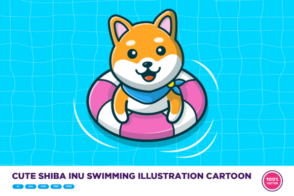 Cute Shiba Inu Swimming Illustration