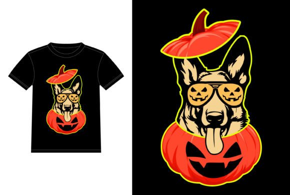 German Shepherd in Scary Pumpkin Shirt
