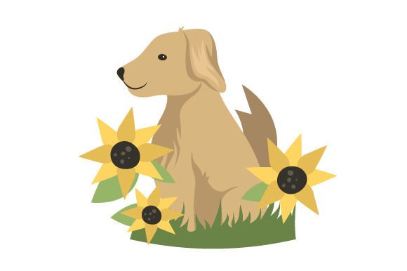 Happy Dog in Sunflower Garden