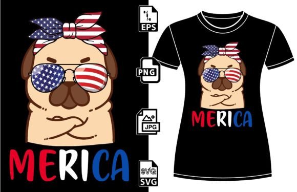 Merica Patriotic Pug 4th of July Dog Tee