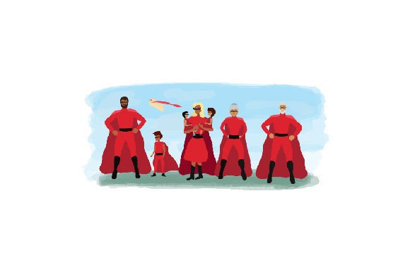 Super Hero Family Watercolor Design