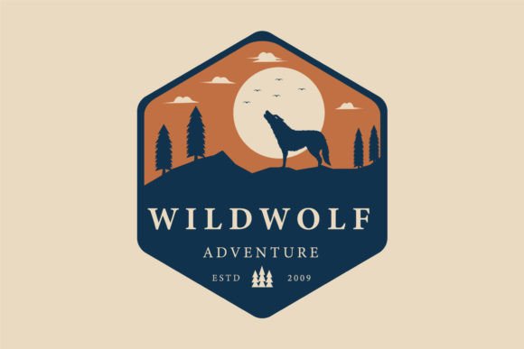 Wild Wolf Moon and Pine Tree Vintage